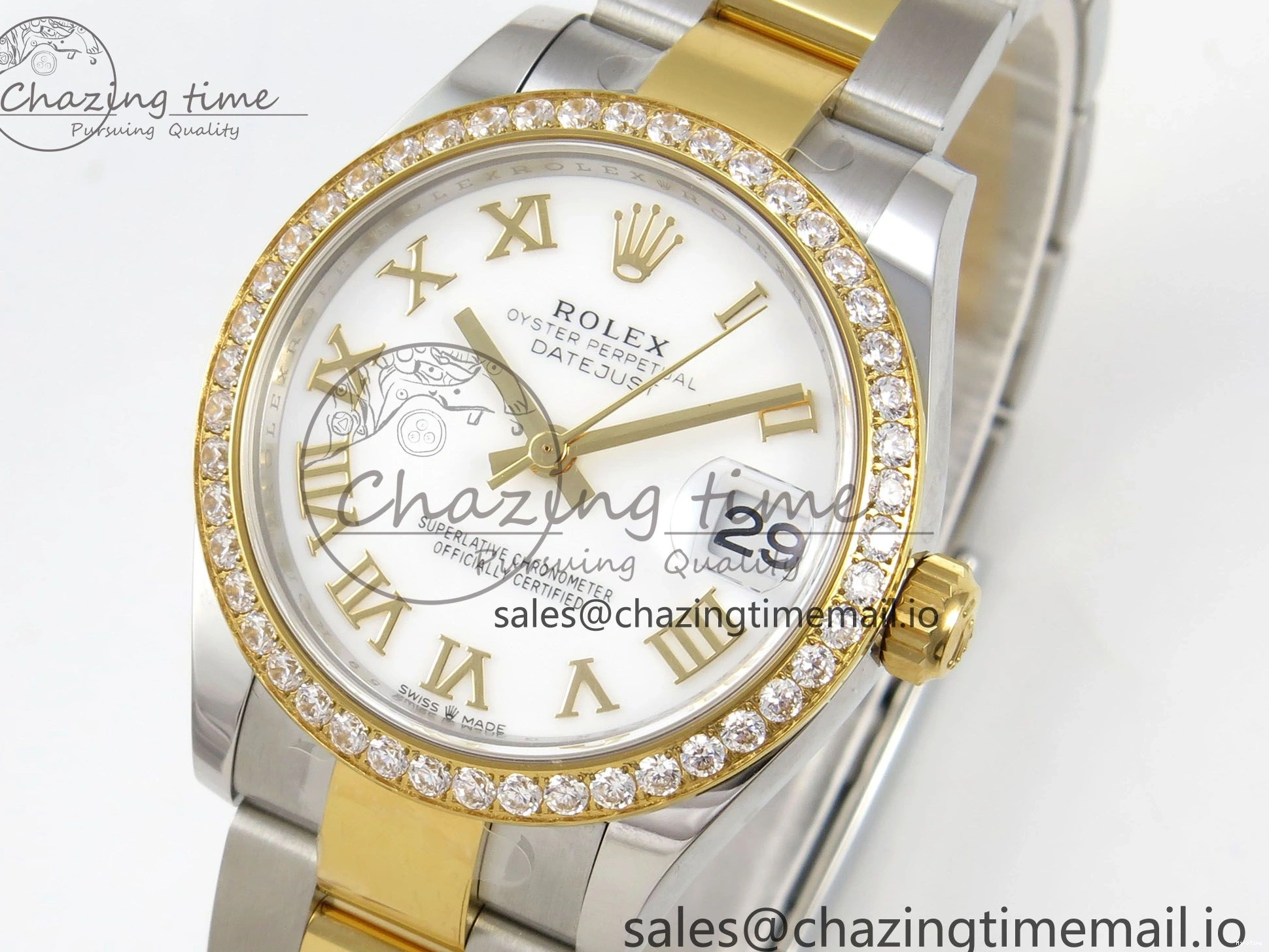 MiroTime 0511 DateJust 31 278383RBR THBF 1:1 Best Edition 904L Steel White Roman Dial Diamonds Bezel on SS YG Oyster Bracelet HZ Cal. Minimalist 44